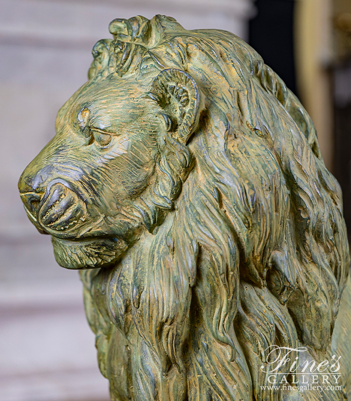 Bronze Statues  - Antique Patina Seated Bronze Lion Pair - BS-1586